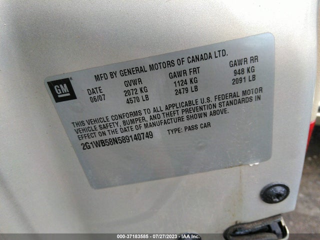 2008 CHEVROLET IMPALA LS VIN: 2G1WB58N589140749