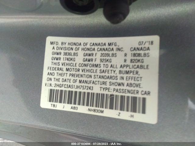 Honda CIVIC SI 2018 2HGFC3A51JH757243 Image 9