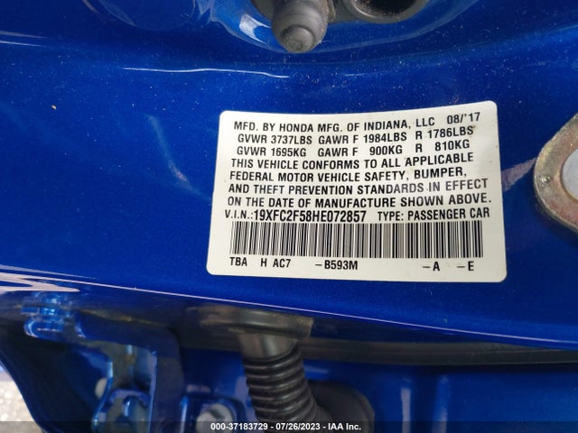 Honda Civic Sedan Lx 2017 19XFC2F58HE072857 Image 9