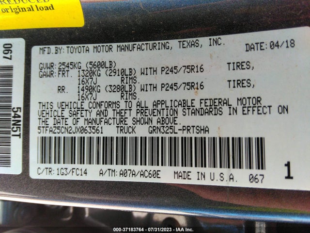 Toyota Tacoma Sr5 2018 5TFAZ5CN2JX063561 Image 9