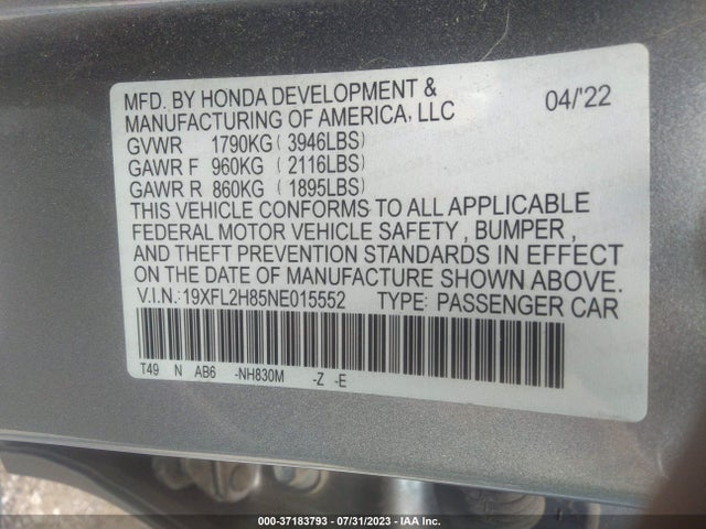 Honda Civic Hatchback Sport 2022 19XFL2H85NE015552 Image 9