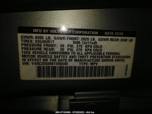 2006 VOLVO XC90 2.5L TURBO VIN: YV4CZ592861295546