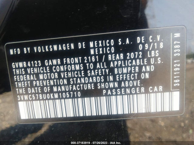 3VWC57BU0KM105710 Volkswagen Jetta S/se/r-line