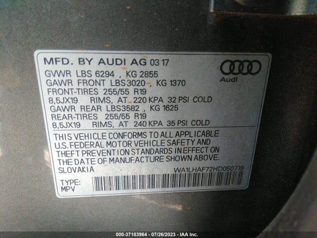 WA1LHAF72HD050719 Audi Q7 Premium Plus