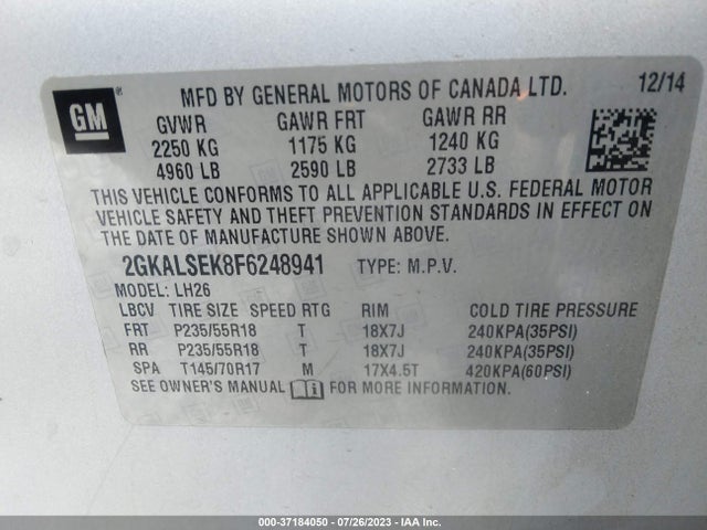 GMC Terrain Slt 2015 2GKALSEK8F6248941 Image 9