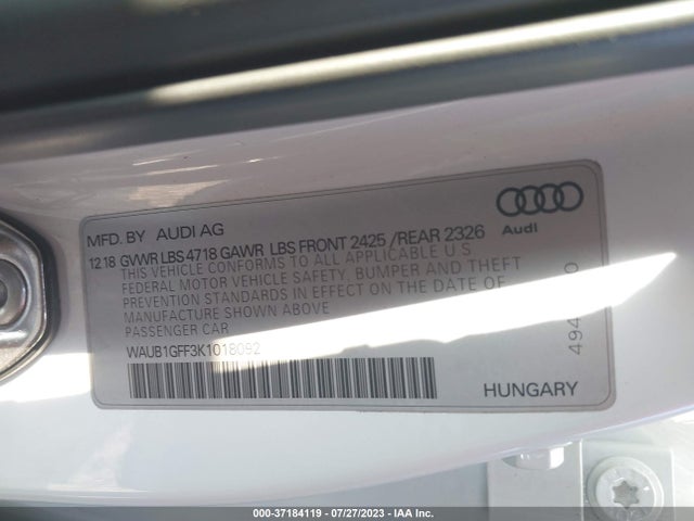 2019 Audi S3, VIN: WAUB1GFF3K1018092