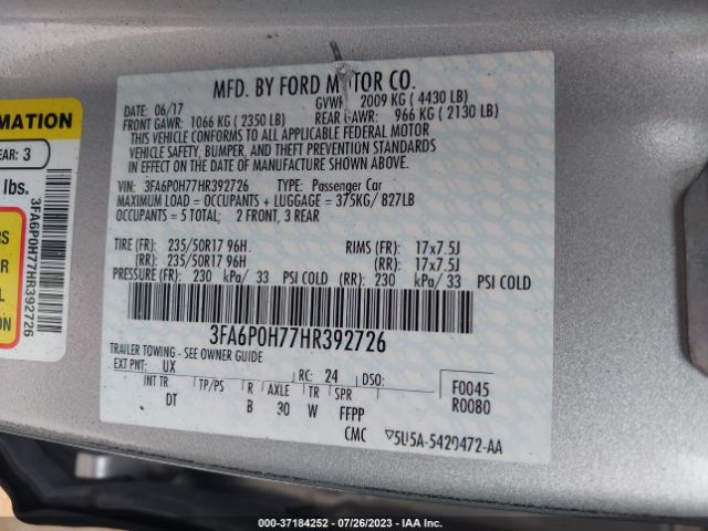 3FA6P0H77HR392726 Ford FUSION SE