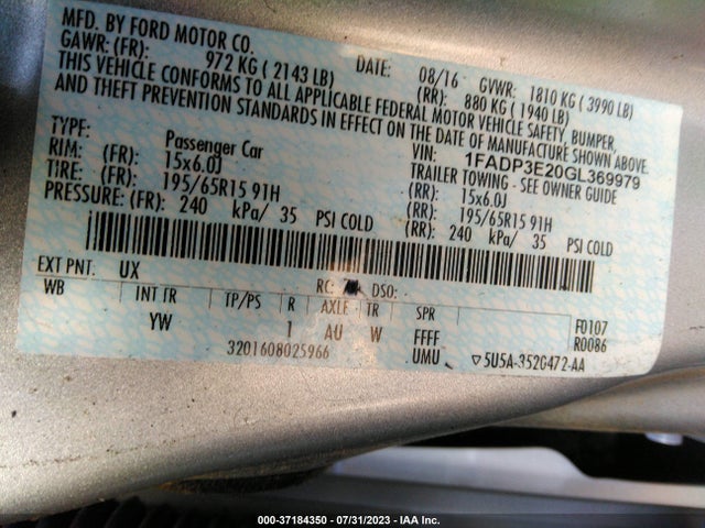 Ford FOCUS S 2016 1FADP3E20GL369979 Image 9