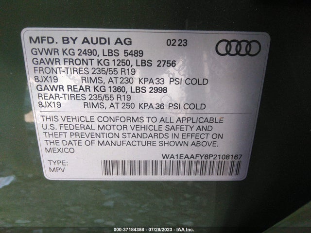WA1EAAFY6P2108167 Audi Q5 S Line Premium Plus
