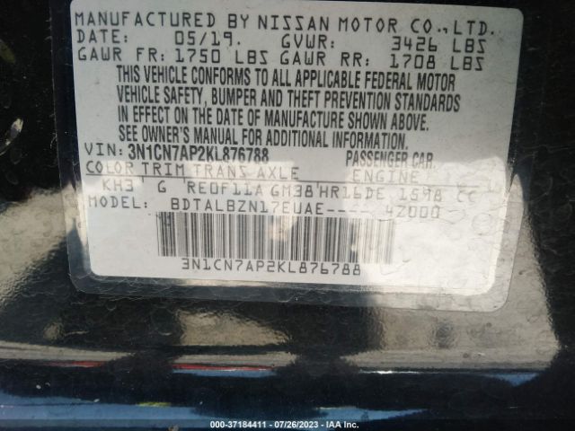 3N1CN7AP2KL876788 Nissan Versa Sedan Sv