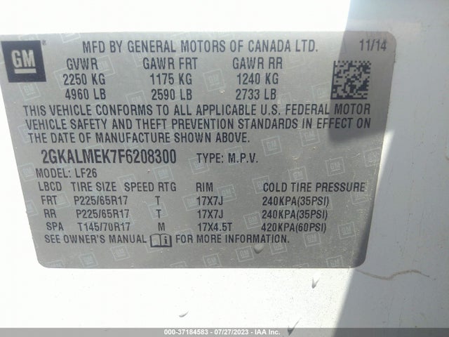 2GKALMEK7F6208300 GMC Terrain Sle