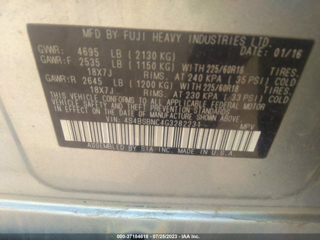 4S4BSBNC4G3282231 Subaru Outback 2.5i Limited