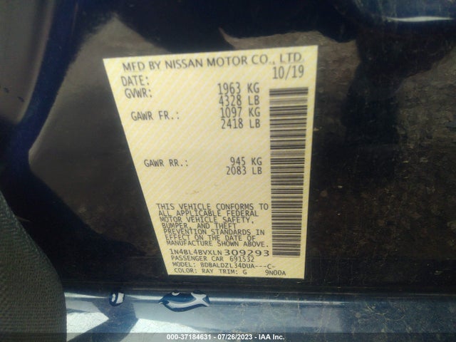 Nissan Altima 2.5 S 2020 1N4BL4BVXLN309293 Image 9