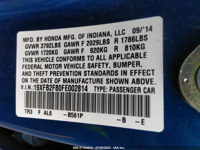Honda Civic Sedan Ex 2015 19XFB2F80FE002814 Image 16