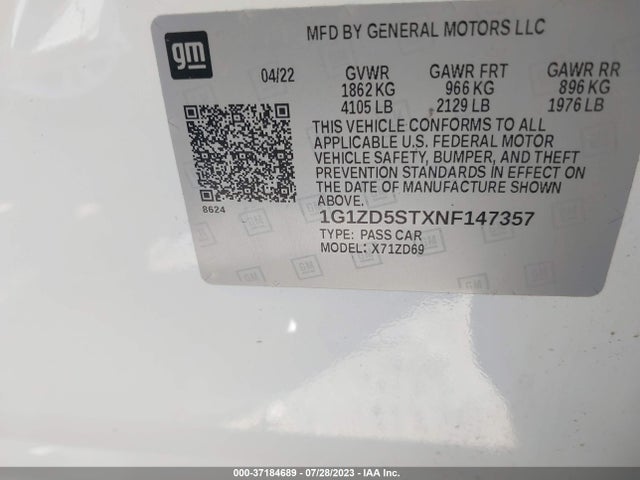 Chevrolet MALIBU LT 2022 1G1ZD5STXNF147357 Image 9