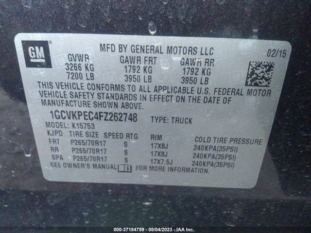 Продаж на аукціоні авто 2015 Chevrolet Silverado 1500 Ls, vin: 1GCVKPEC4FZ262748, номер лоту: 37184759
