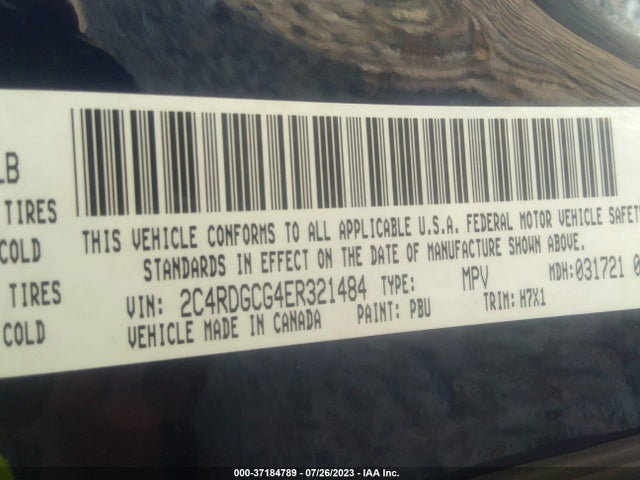 2014 DODGE GRAND CARAVAN SXT VIN: 2C4RDGCG4ER321484