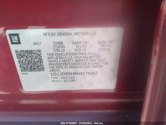 Chevrolet SONIC LT 2017 1G1JD5SH9H4174252 Image 9