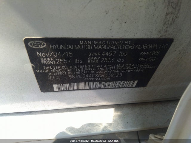 2016 HYUNDAI SONATA 2.4L LIMITED VIN: 5NPE34AF8GH339125
