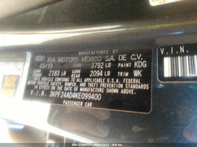 2019 KIA FORTE LXS VIN: 3KPF24AD4KE099400
