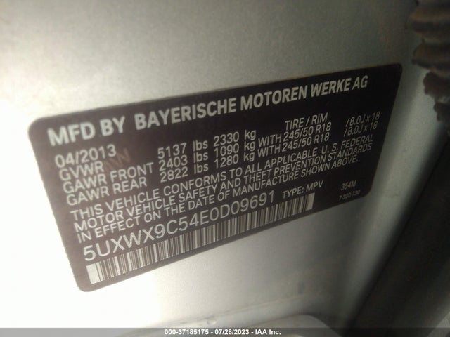 BMW X3 Xdrive28i 2014 5UXWX9C54E0D09691 Image 9