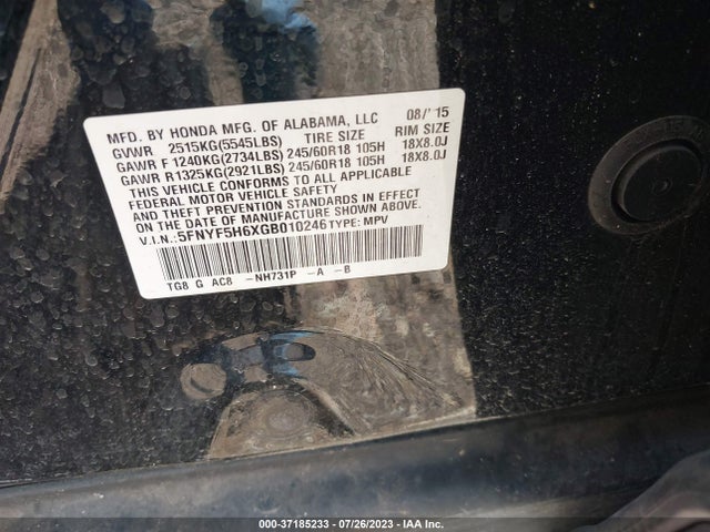 Honda Pilot Ex-l 2016 5FNYF5H6XGB010246 Image 9
