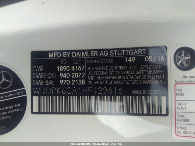 2017 Mercedes-Benz SLC-Class, VIN: WDDPK6GA1HF129616