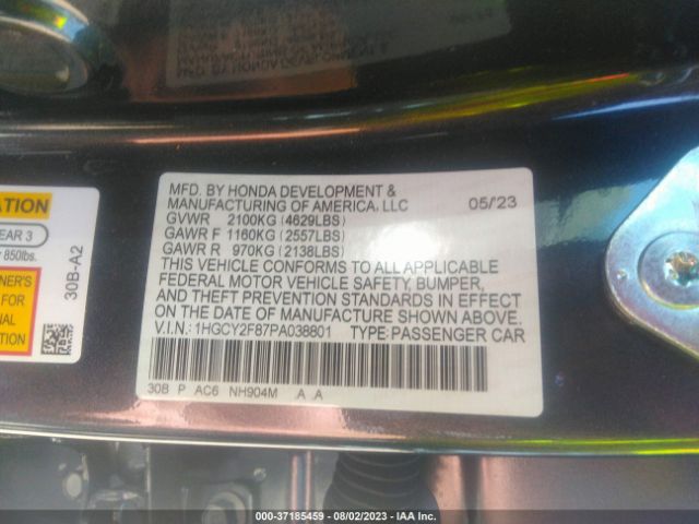 1HGCY2F87PA038801 Honda Accord Hybrid Touring