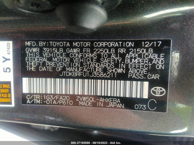 Toyota Prius Two/two Eco/three 2018 JTDKBRFU1J3586211 Image 9