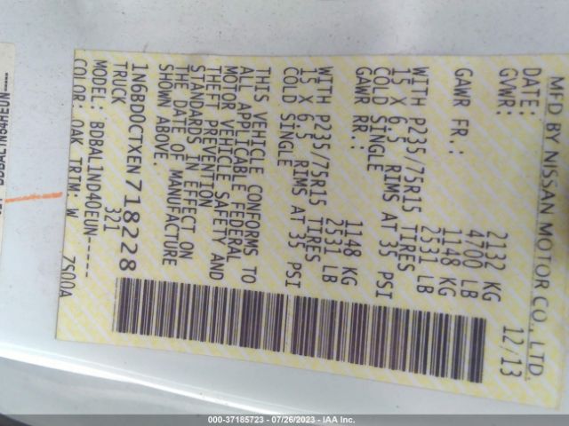 1N6BD0CTXEN718228 Nissan Frontier S/sv