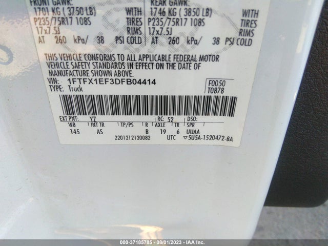 2013 FORD F-150 XL/STX/XLT/FX4/LARIAT VIN: 1FTFX1EF3DFB04414