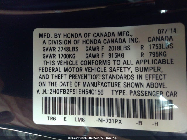 Honda Civic Sedan Lx 2014 2HGFB2F51EH540156 Image 16