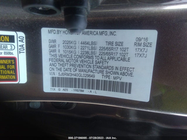 Honda CR-V SE 2016 5J6RM3H40GL029649 Image 9