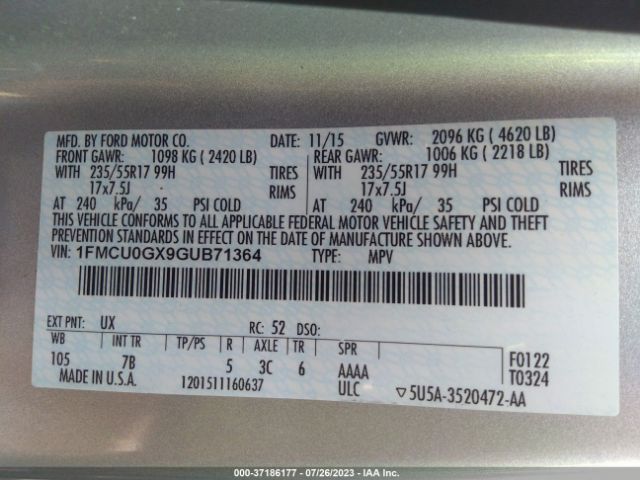1FMCU0GX9GUB71364 Ford ESCAPE SE