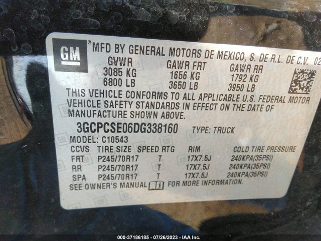 2013 CHEVROLET SILVERADO 1500 LT VIN: 3GCPCSE06DG338160