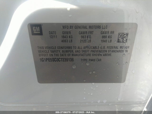2012 CHEVROLET CRUZE LT W/1FL VIN: 1G1PE5SC0C7239136