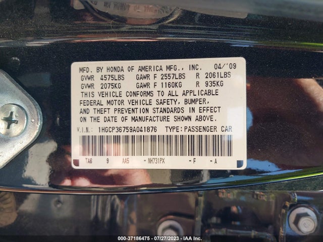 2009 HONDA ACCORD SDN EX VIN: 1HGCP36759A041876