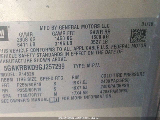 5GAKRBKD9GJ257299 Buick Enclave Leather