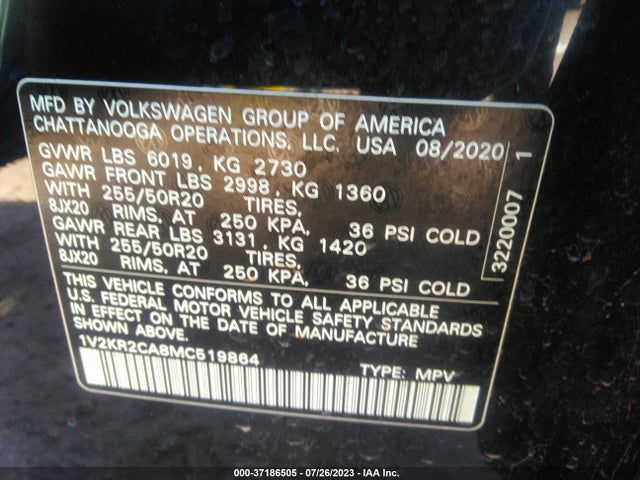 1V2KR2CA8MC519864 Volkswagen Atlas 3.6l V6 Se W/technology
