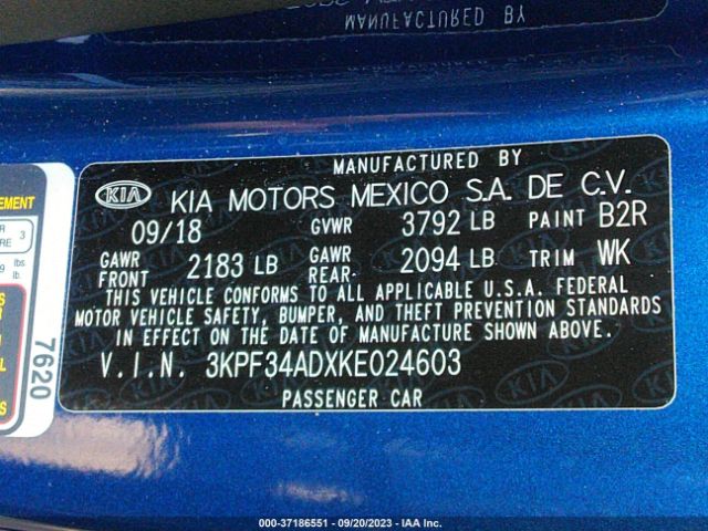 3KPF34ADXKE024603 KIA FORTE S