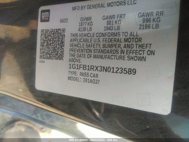 Chevrolet Camaro 1lt 2022 1G1FB1RX3N0123589 Image 9