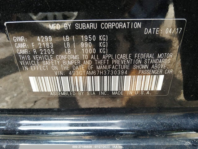 2017 SUBARU IMPREZA SPORT VIN: 4S3GTAM67H3730394