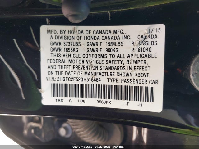 Honda Civic Sedan Lx 2016 2HGFC2F52GH516464 Image 9