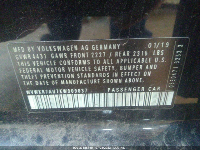WVWKR7AU7KW909037 Volkswagen E-golf Se