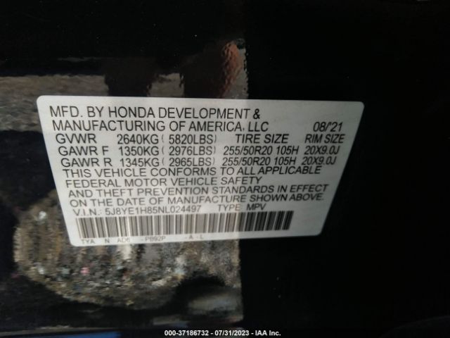 5J8YE1H85NL024497 Acura Mdx W/advance Package