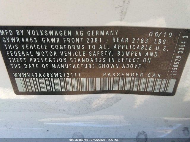 WVWVA7AU8KW212111 Volkswagen Golf R