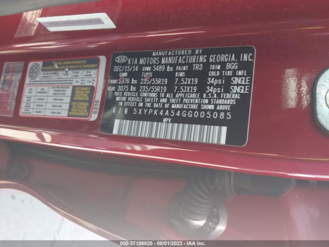 5XYPK4A54GG005085 KIA SORENTO SX
