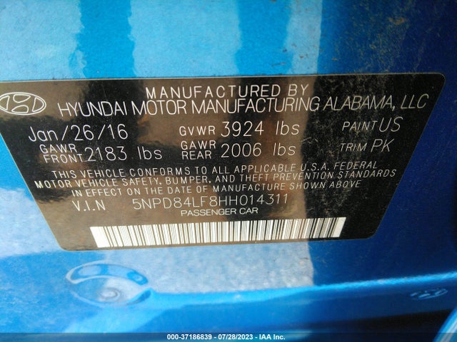 2017 HYUNDAI ELANTRA LIMITED VIN: 5NPD84LF8HH014311