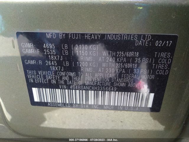 4S4BSANCXH3356649 Subaru Outback Limited
