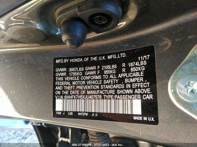 Honda Civic Hatchback Ex 2018 SHHFK7H5XJU407578 Image 9